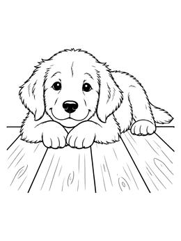 Free printable Golden Retriever Puppy Resting On Deck coloring page