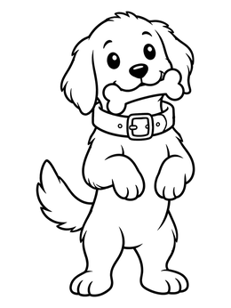 A cheerful puppy standing upright on this golden retriever coloring page.