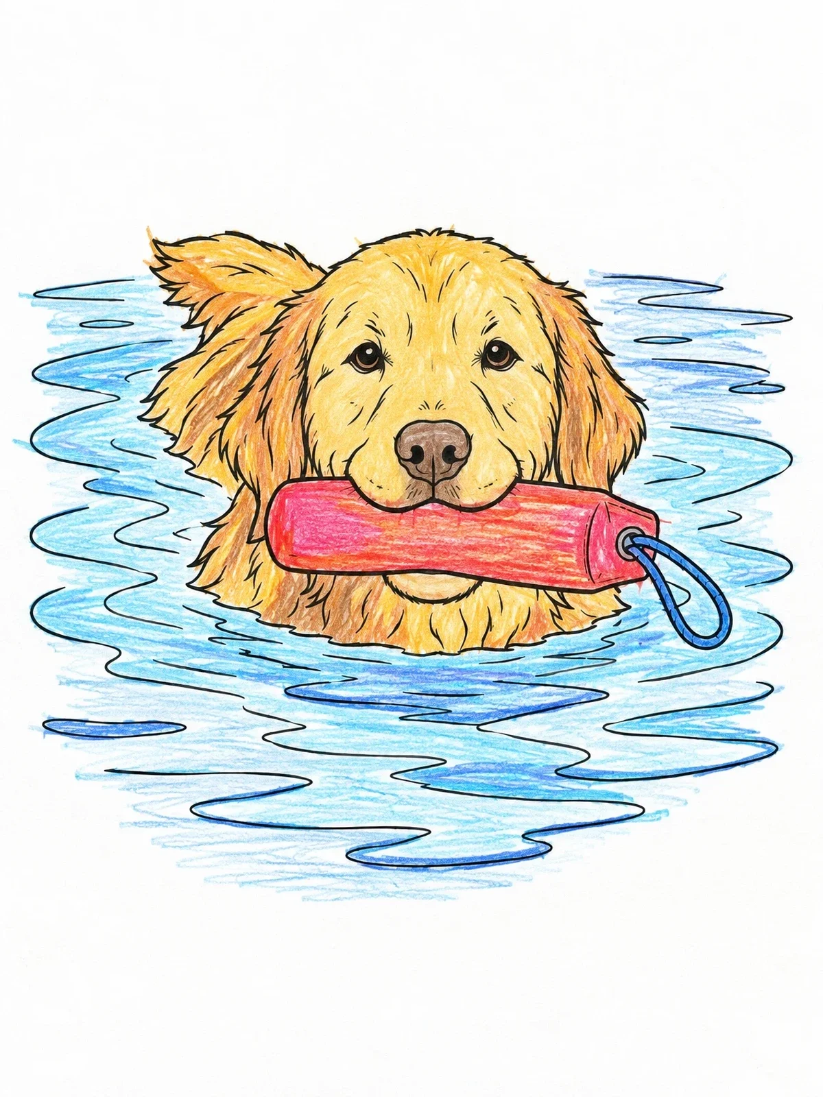 Colored example of the Golden Retriever Swimming With Training Dummy coloring page