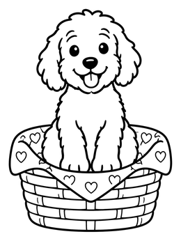 Free printable Cute Puppy In A Basket coloring page
