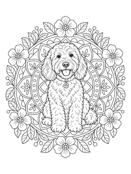 Free printable Goldendoodle With Floral Mandala coloring page