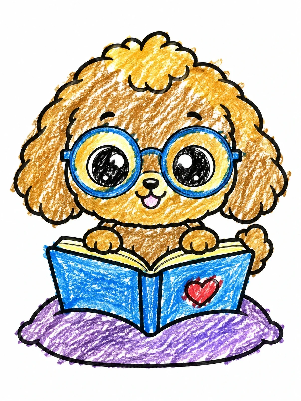 Colored example of the Cute Puppy Reading A Storybook coloring page