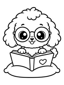 Free printable Cute Puppy Reading A Storybook coloring page