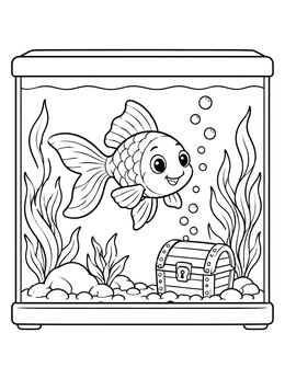 Free printable Happy Goldfish In Aquarium Tank coloring page