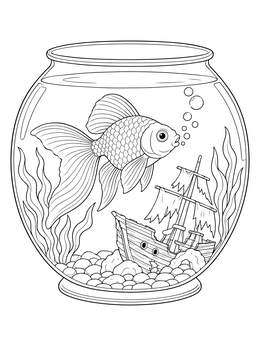 Free printable Goldfish In Bowl With Shipwreck coloring page