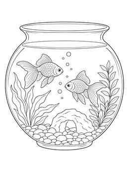 Free printable Goldfish In Round Glass Bowl coloring page
