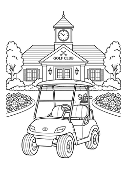 Free printable Golf Cart At The Clubhouse coloring page