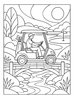 Free printable Golf Cart On A Course Bridge coloring page