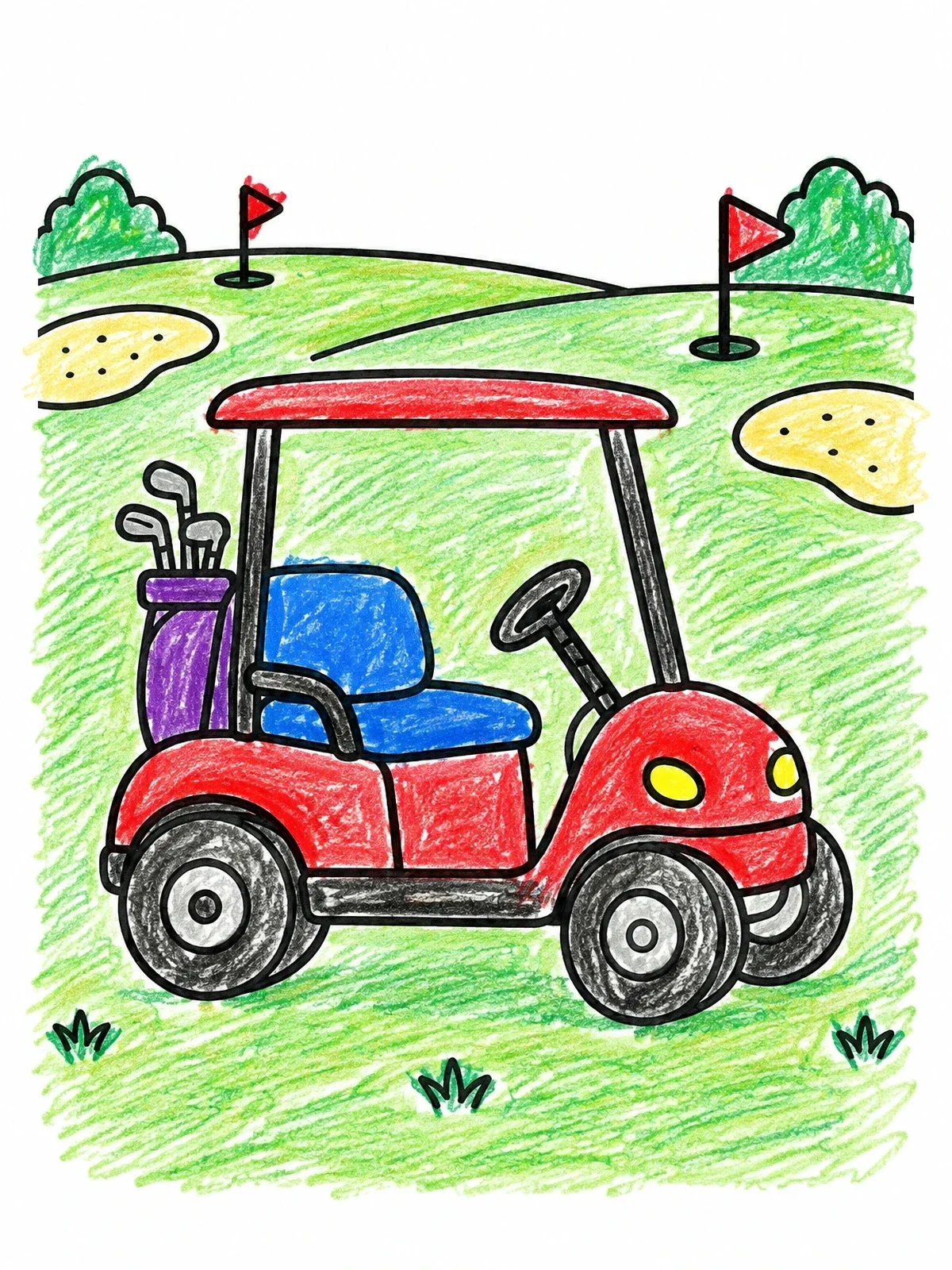 Colored example of the Golf Cart On The Course coloring page