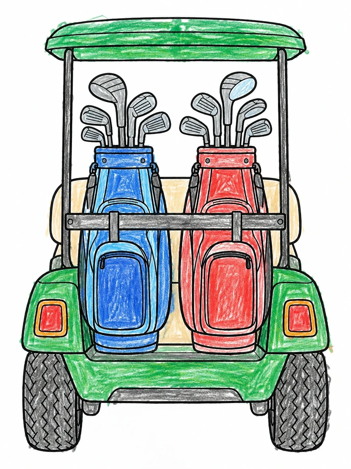 Colored example of the Golf Cart Rear View With Bags coloring page