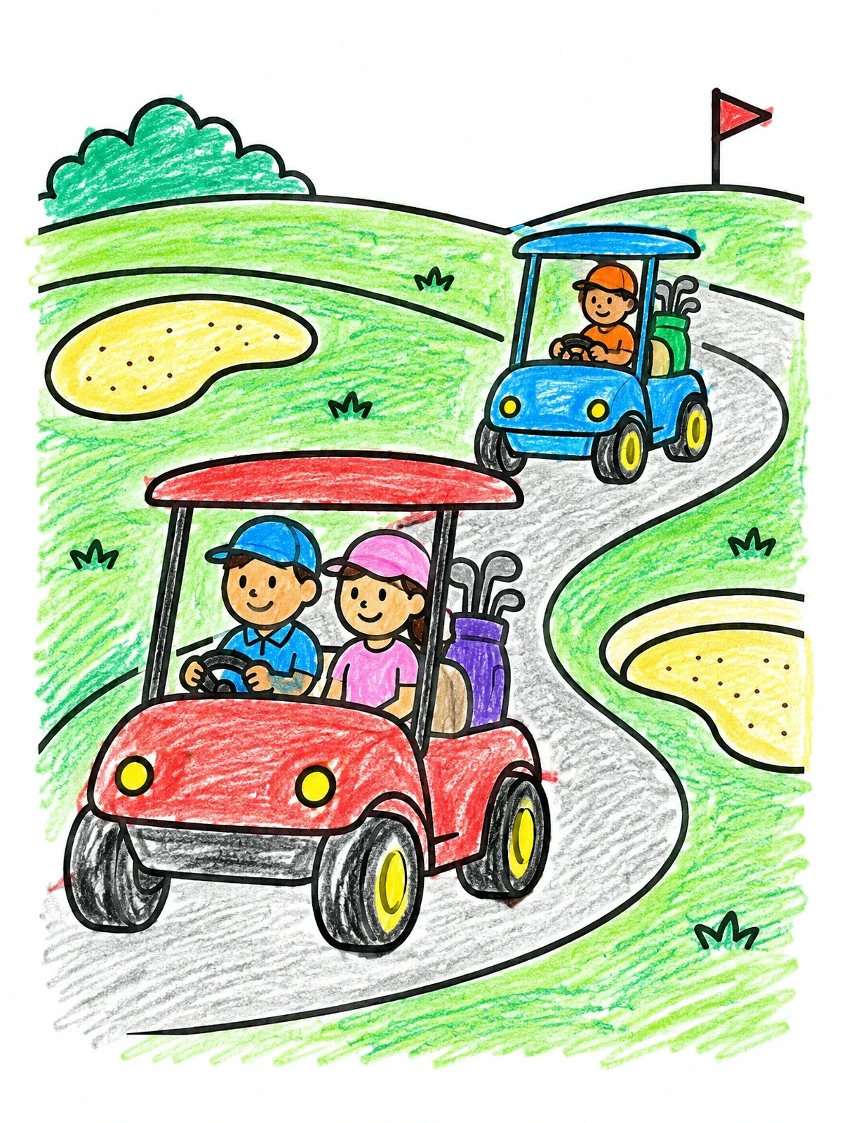 Colored example of the Golf Carts On The Green Path coloring page