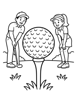 Free printable Golf Players With Giant Ball coloring page