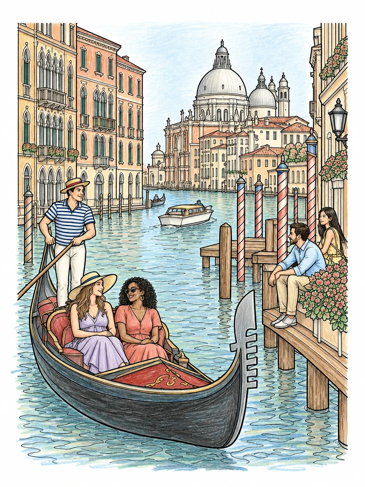 Colored example of the Gondola Ride On The Grand Canal coloring page