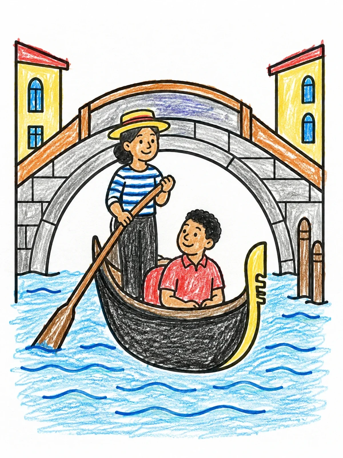 Colored example of the Gondola Ride Under A Venetian Bridge coloring page