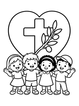 Free printable Children With Cross And Olive Branch coloring page