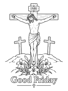Free printable Good Friday Cross With Lilies coloring page