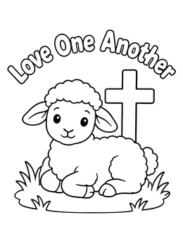 Free printable Cute Lamb And Cross Love One Another coloring page