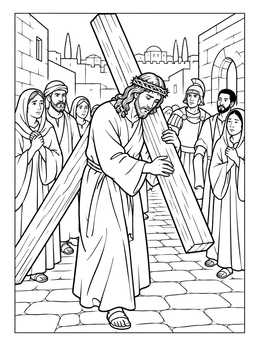 Free printable Jesus Carrying The Cross In Jerusalem coloring page