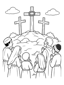 Free printable Praying Crowd At Calvary Hill coloring page