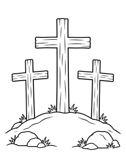 Free printable Three Wooden Crosses On Calvary Hill coloring page