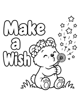 Free printable Bear Cub Blowing Dandelion Wishes coloring page