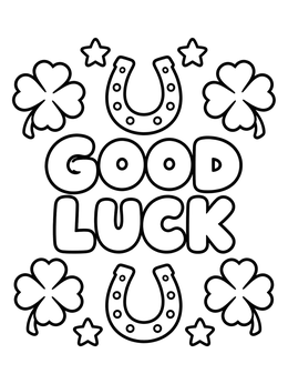 Free printable Good Luck Bubble Letters And Charms coloring page