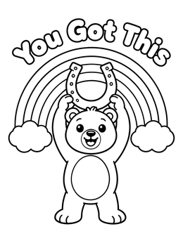 Free printable Cute Bear With Lucky Horseshoe And Rainbow coloring page