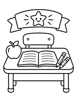 Free printable Lucky School Desk With Star Banner coloring page