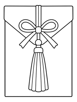 A decorative good luck coloring page featuring a gift envelope tied with a bow and tassel.