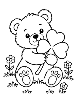 Free printable Teddy Bear With Clover coloring page