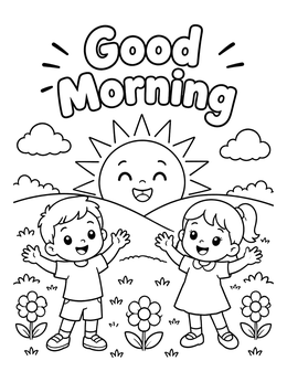Free printable Cheerful Morning With Happy Kids coloring page