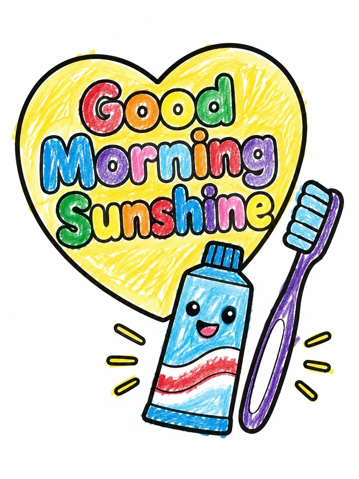 Colored example of the Good Morning Toothbrush And Toothpaste coloring page