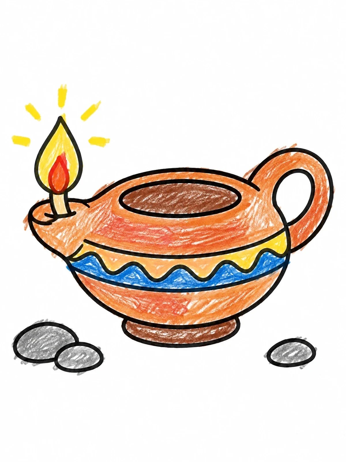 Colored example of the Ancient Clay Oil Lamp coloring page