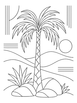 A desert palm tree and dunes appear in this good samaritan coloring page.