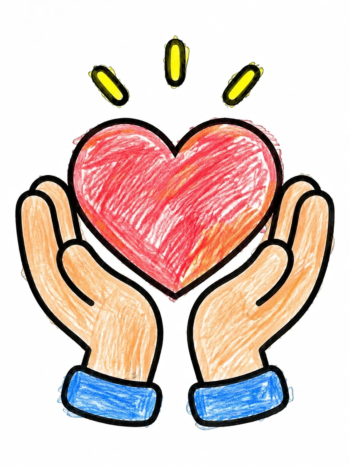 Colored example of the Helping Hands And Heart Kindness Emblem coloring page