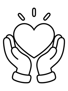 A simple good samaritan coloring page showing two hands holding a shining heart.
