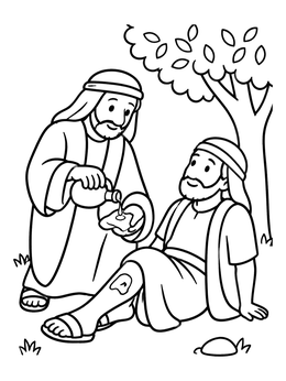 Free printable Good Samaritan Helping An Injured Traveler coloring page