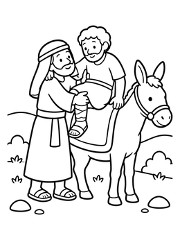 Free printable Good Samaritan Helping Traveler On Donkey coloring page