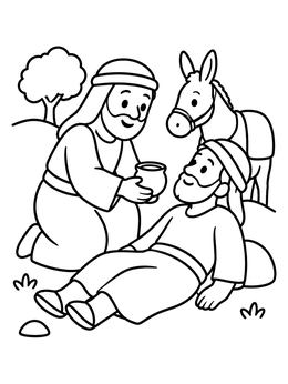 Free printable Good Samaritan Helping A Traveler coloring page