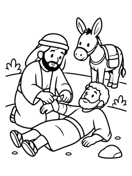 Free printable Good Samaritan Helping Injured Traveler coloring page