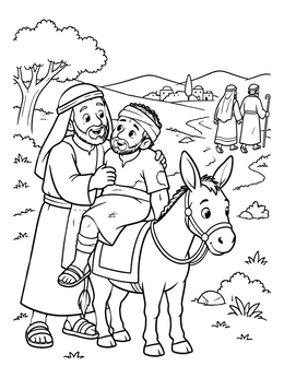 Free printable The Kind Good Samaritan And Donkey coloring page
