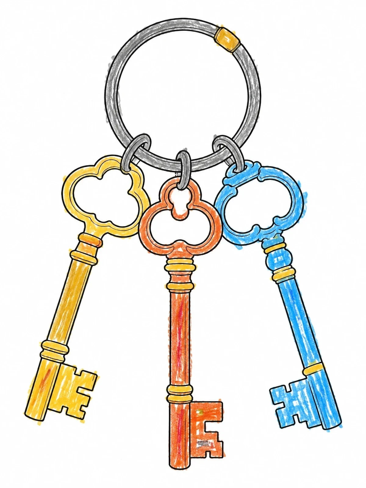 Colored example of the Antique Keys On An Iron Ring coloring page