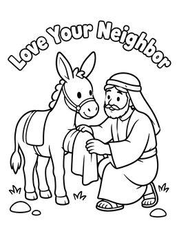Free printable Kind Samaritan With Faithful Donkey coloring page