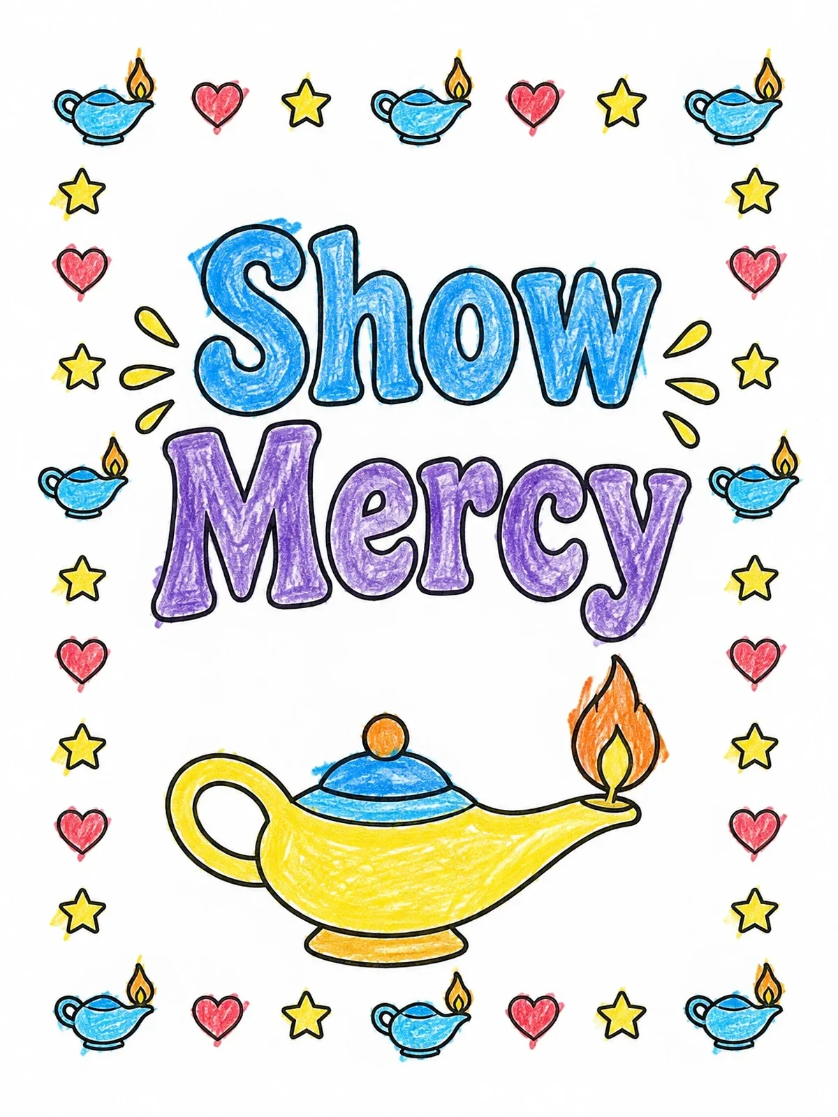 Colored example of the Show Mercy Oil Lamp coloring page