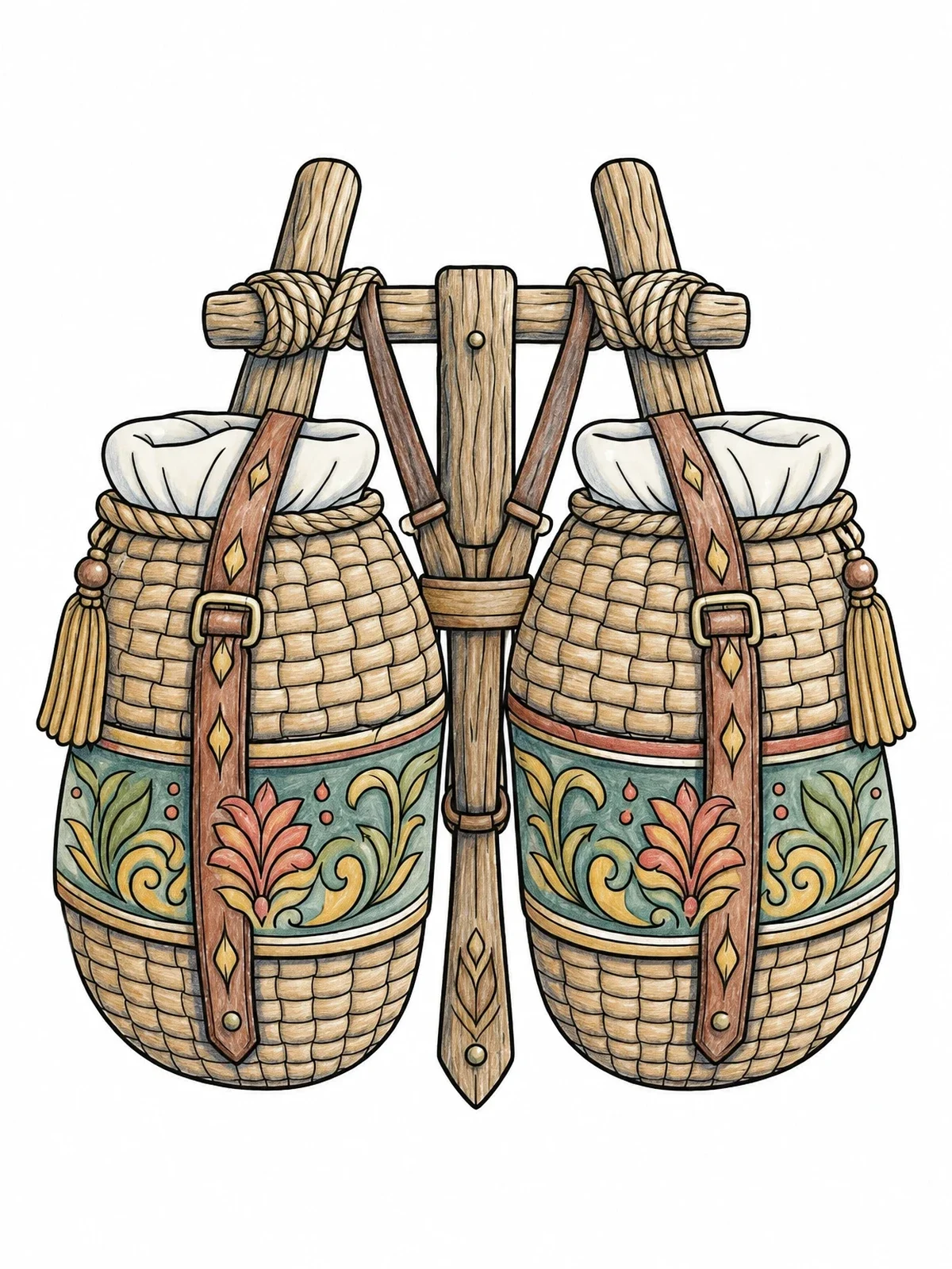 Colored example of the Vintage Traveler Pack Saddle Bags coloring page