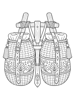 Detailed pack frame and woven saddlebags on this good samaritan coloring page.