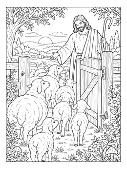 Free printable The Good Shepherd At The Gate coloring page