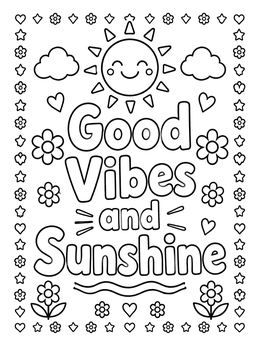 Free printable Good Vibes And Sunshine Smiling Sun coloring page