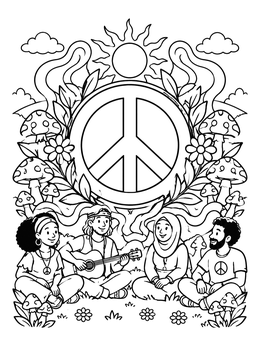 Free printable Friends Gathering Around A Peace Sign coloring page