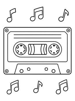 Free printable Retro Cassette Tape With Musical Notes coloring page